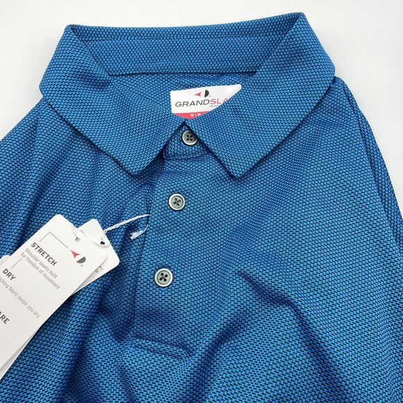 Grand Slam Performance Men's Long Sleeve Jacquard Golf Polo Shirt Med Imperial B - Picture 8 of 12